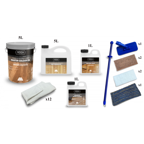 Kit Saving: DC001 (c) Woca softwood lye & Woca Master Colour Oil white Work by hand 16 to 35m2  (DC)